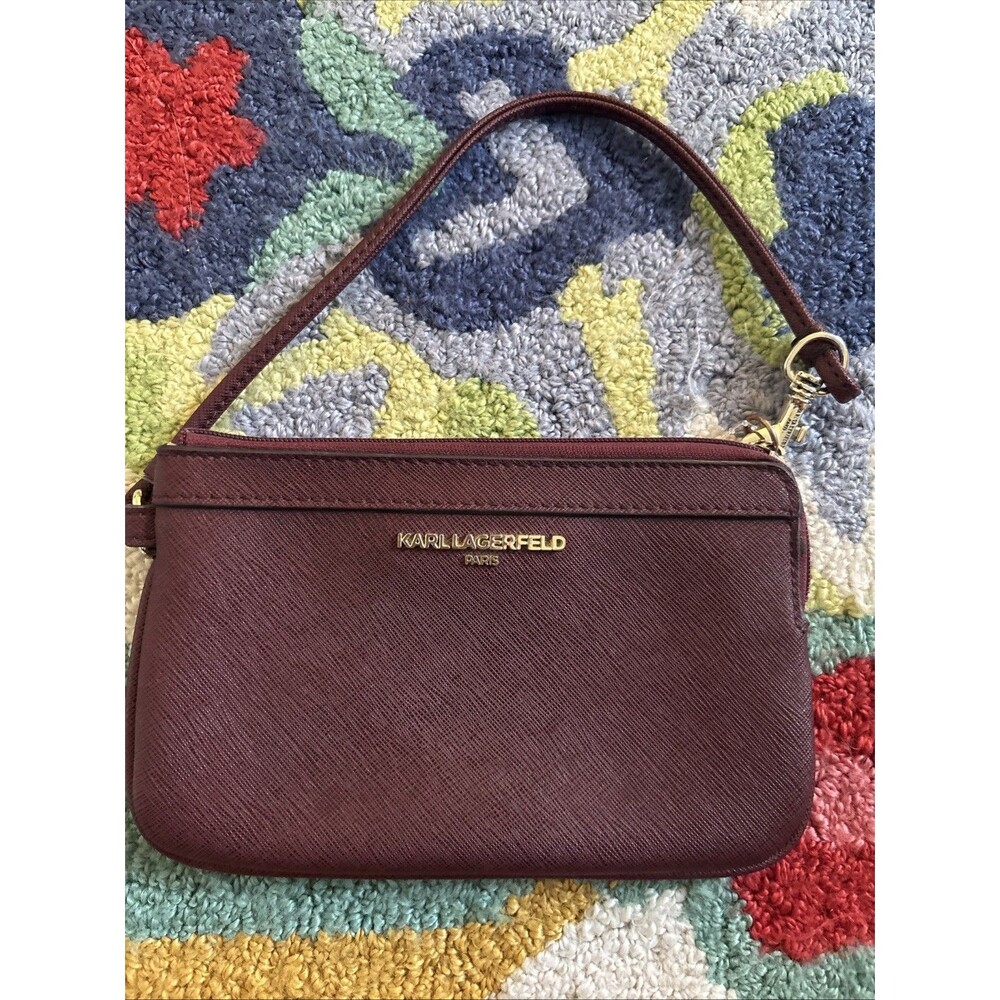 VINTAGE KARL LAGERFELD BURGUNDY WRISTLET BAG PURSE SoHo Designer Y2K 90s Runway